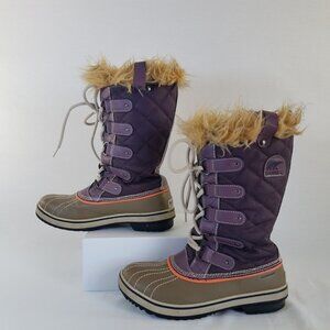 Sorel Tofino Womens Boots SIZE 7 Purple Taupe Faux Fur Waterproof 1909-507 Snow